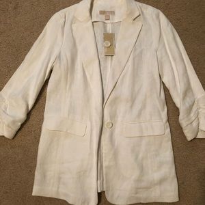 Michael Kors Linen Cream Blazer Crop Sleeve